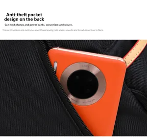 Detail view of the secure anti-theft back pocket for storing smartphones and valuables