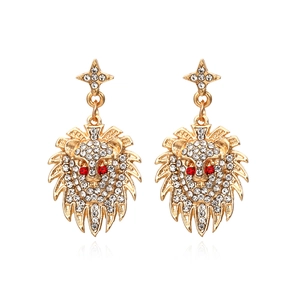 Boucles D'oreilles Pendantes Tête De Lion Alliage Avec Strass Style Vintage Exagéré Bijoux De Mode Pour Femmes Étoile