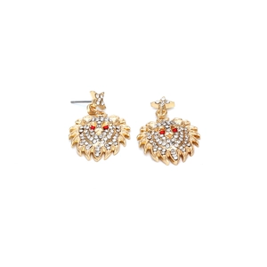 Boucles d'oreilles tête de lion avec strass et clous en étoile asymétriques
