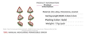 Détail des boucles d'oreilles pastèque en strass avec alliage de zinc et fini émail