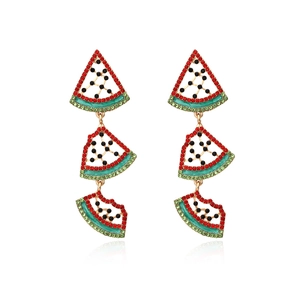 Boucles D'oreilles Pendantes Pastèque Alliage Strass Multicolore Émail À Trois Niveaux Bijoux D'été Pour Femmes