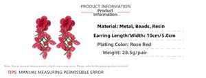 Détails de boucles d'oreilles fleur rouge faites main avec perles et résine