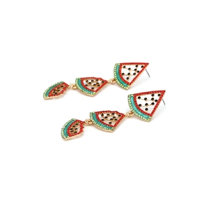 Boucles d'oreilles pastèque étincelantes avec cristaux multicolores et monture dorée chic