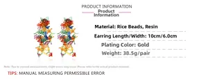 Detail of colorful beaded flower tassel earrings with size dimensions and specifications