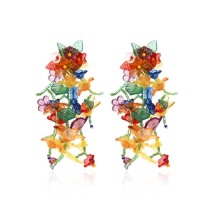 Handmade Colorful Resin Flower Long Tassel Drop Earrings With 925 Sterling Silver Earring Post Bohemian Style For Women