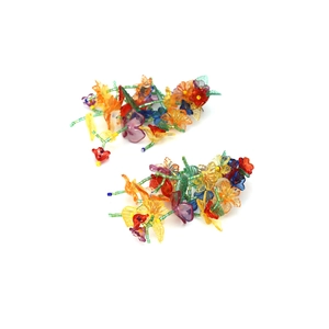 Handmade long flower tassel earrings with colorful resin petals and green beads for women