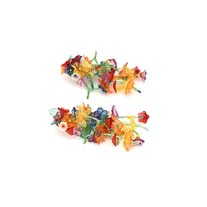Handmade multicolored beaded floral drop earrings with vibrant 3D flower fringe petals