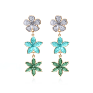 Layered Flower Dangle Earrings Enamel Floral Drop Earrings Gold Plated Alloy Bohemian Style Women Jewelry
