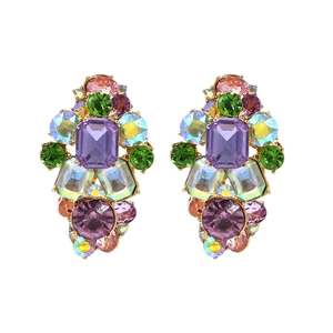 Boucles D Oreilles Baroques En Cristal Coloré Strass Géométriques Alliage Bijoux Pour Femmes Accessoires De Mode De Fête