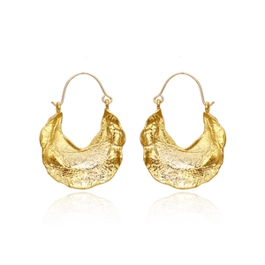 Hammered Metal Leaf Drop Earrings Irregular Textured Zinc Alloy Gold Silver Plated Geometric Statement Jewelry For Women
