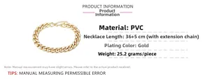 Detailed view of punk style gold PVC chain necklace with 36+5cm adjustable length