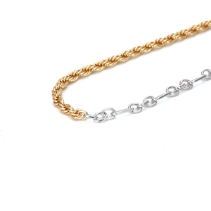 Dual-tone chain necklace with gold rope and silver link texture on a white background