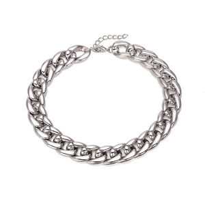 Polished silver chunky Cuban link necklace with lobster clasp and extension chain