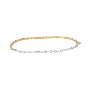 Two-tone gold rope and silver paperclip chain necklace with a stylish toggle clasp