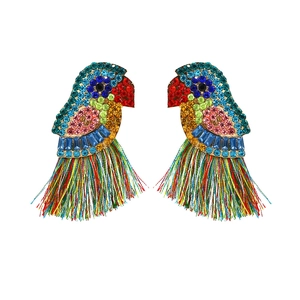 Boucles D Oreilles À Franges Perroquet Avec Strass Colorés Oiseau Animal Pendantes Style Bohème Ethnique Pour Femmes Fête