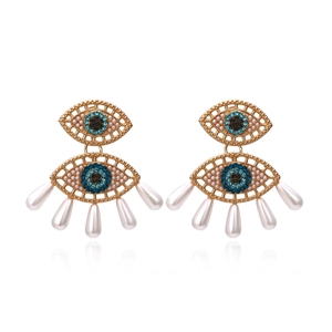 Evil Eye Artificial Pearl Earrings Oversized Bohemian Alloy Rhinestone Dangle For Women Exaggerated Fashion Jewelry