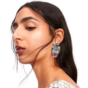 Boucles d'oreilles géométriques avec cristaux colorés et alliage pour femmes