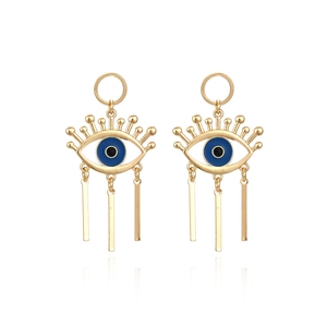 Boho Malocchio Smalto Olio Lega Orecchini Pendenti Vintage Esagerato Etnico Oro Blu Bianco Nappa Gioielli