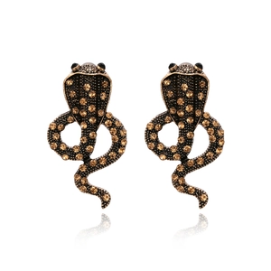 Vintage Antique Gold Cobra Snake Earrings For Women With Rhinestones Pave Animal Statement Gothic Jewelry Accessory