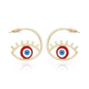 Créoles dorées Evil Eye avec cils en émail coloré et design de mode rétro