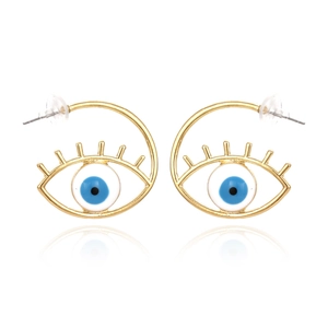 Boucles d'oreilles Œil de Turquie dorées avec centre en émail bleu et motif de cils fins
