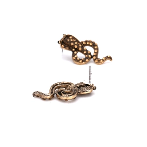 Vintage cobra stud earrings in antique gold finish with detailed snake scale texture
