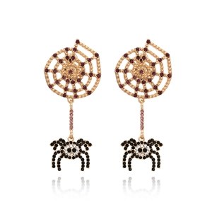 Halloween Spider Web Drop Earrings Alloy Rhinestone Gothic Retro Insect Jewelry For Women