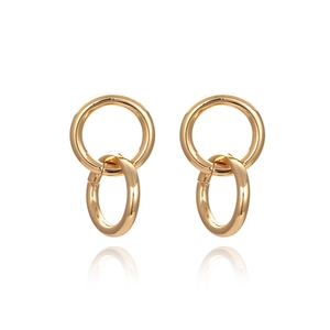 Interlocking Double Hoop Stud Earrings Gold Plated Metal Geometric Simple Polished Minimalist Fashion Jewelry For Women