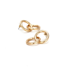 Polished gold-plated interlocking double hoop earrings with minimalist geometric design