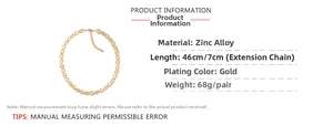 Spécifications détaillées du collier à grosses mailles dorées en alliage de zinc de 46 cm