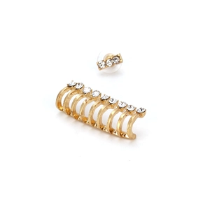 Chic geometric C-shape ear cuff and stud set with pavé rhinestones in gold finish