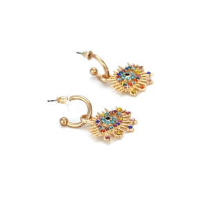 Boucles d'oreilles rétro œil maléfique avec cristaux colorés et alliage doré