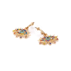 Boucles d'oreilles rétro Œil du Diable en alliage doré avec strass colorés et perles