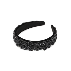Handmade Beaded Headband Wide Velvet Hair Hoop Retro Elegant Padded Hair Band For Women Luxury Beadwork Floral Accessory