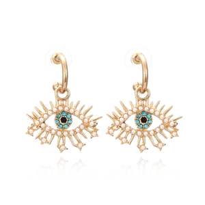 Boucles d'oreilles œil avec métal doré, strass colorés et perles d'imitation pour femme