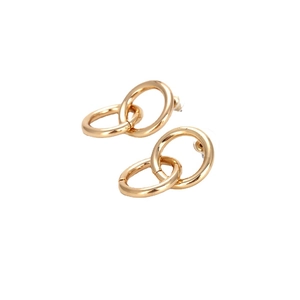 Minimalist gold plated interlocking double ring geometric drop earrings with mirror finish