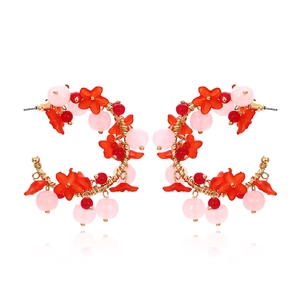 Orecchini A Cerchio Con Fiori Intrecciati A Mano Lega Resina Floreale Perla Di Cristallo Forma C Gioielli Colorati Per Donne