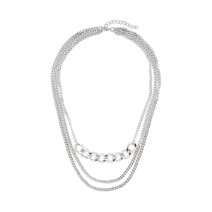 Layered silver chain necklace featuring thick curb links and lobster clasp closure