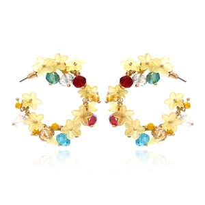 Orecchini a cerchio con fiori fatti a mano, cristalli colorati e lega d'oro elegante