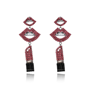 Boucles d'oreilles pendantes lèvres et rouge à lèvres en strass sur métal noir