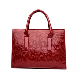 Fashionable dark red crocodile pattern leather tote bag for women with dual handles