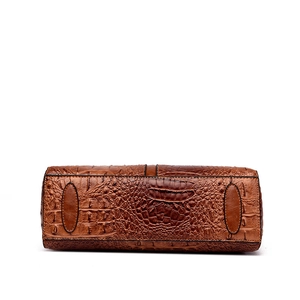 Bottom view of large capacity dark brown crocodile embossed leather tote bag for women