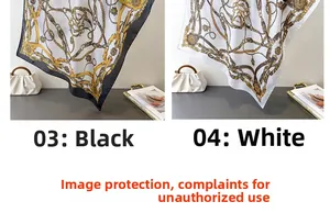 Luxurious vintage silk scarves featuring baroque floral and golden chain patterns in black and white