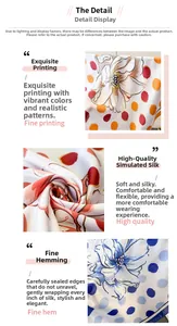 Vue détaillée du foulard en soie à fleurs et pois avec couture de bord et texture fine