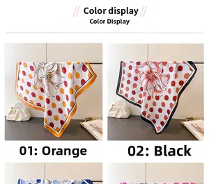 Détail de foulards en soie à motifs floraux et pois en options orange et noir