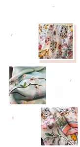 Detail view showing delicate floral prints and silk-like fabric texture with fine stitching