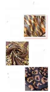 Macro detail of leopard and gold chain print on premium imitation silk scarf with hemmed edges