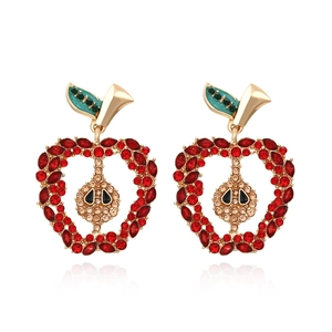 Apple Fruit Drop Earrings Alloy Rhinestone Enamel Inlaid Fashion Exaggerated Jewelry For Women