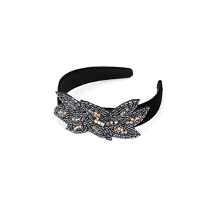 Baroque Handmade Beaded Headband Velvet Wide Crystal Rhinestone Floral Vintage Hair Band For Women