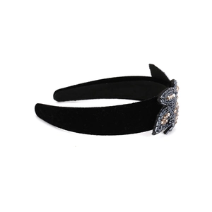 Black velvet headband with handmade bead-embellished bow in Baroque vintage style